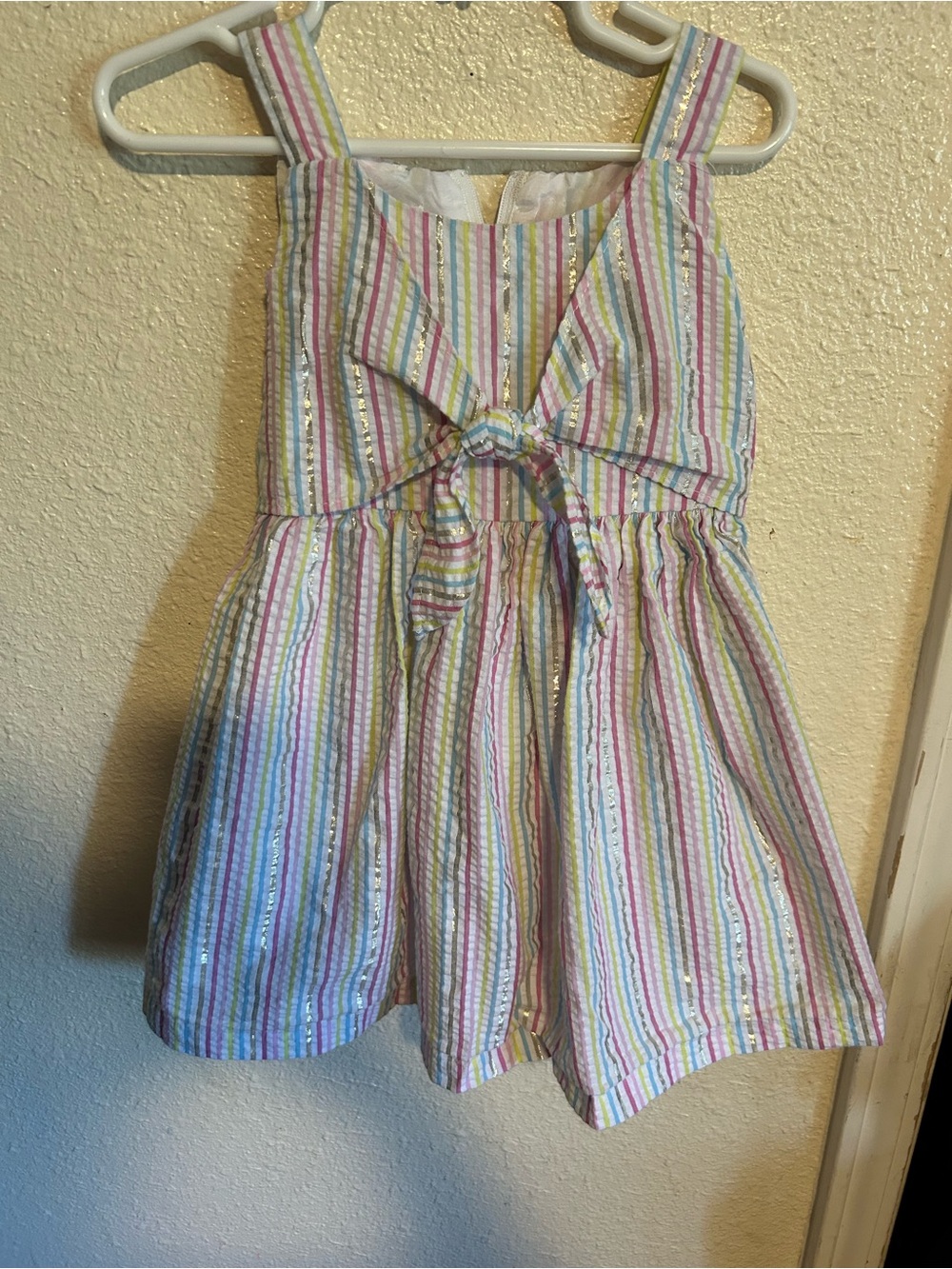 Bonnie Jean Multi-Color Pastel Stripe Dress with Front Bow